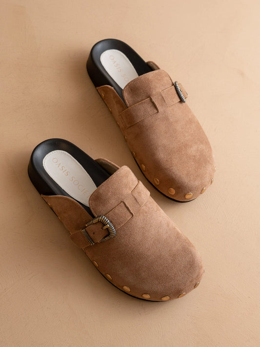 PRE-ORDER The Toni | Latte Studded Buckle Clog