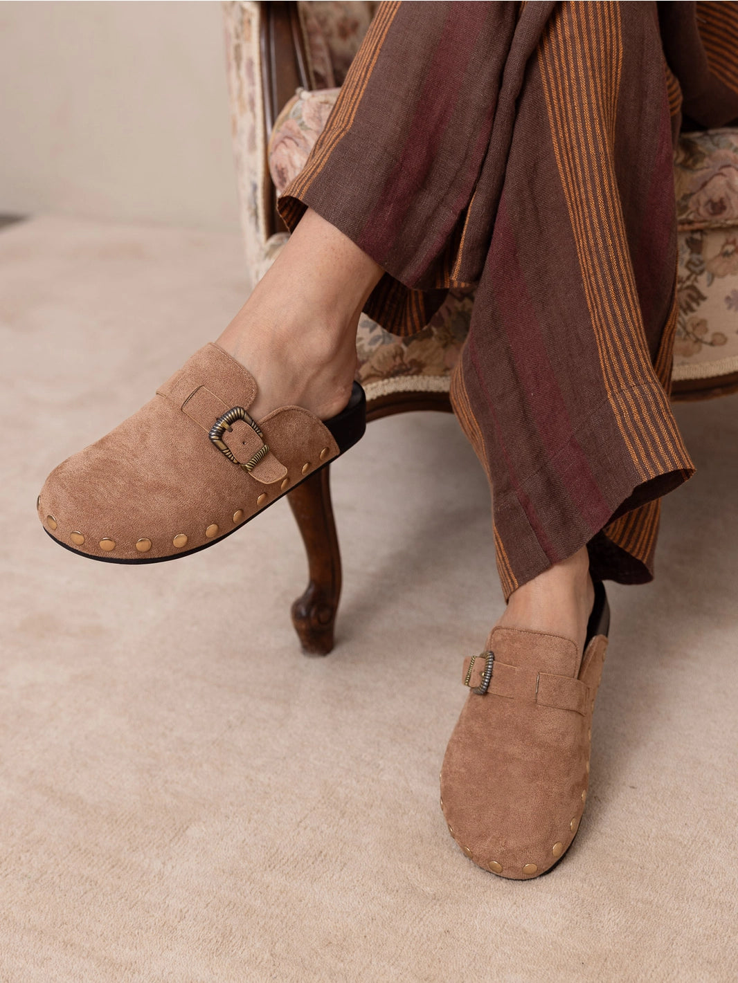 PRE-ORDER The Toni | Latte Studded Buckle Clog